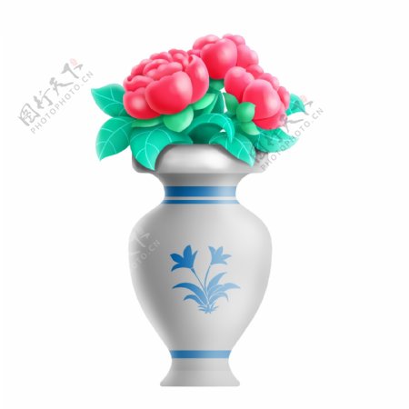手绘花瓶上的花朵植物元素
