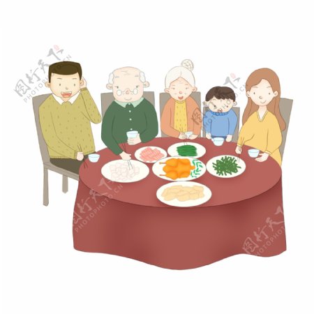扁平风格感恩节一家团圆吃团圆饭