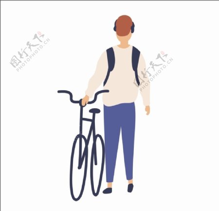 推自行车的学生