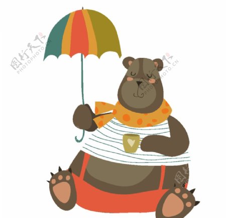 打伞狗熊插画