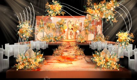橘色秋天系橙色泰式婚礼效果图