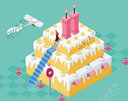 蛋糕2.5D插画