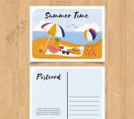 创意夏季度假沙滩明信片
