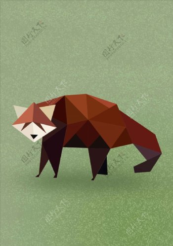 图形拼接色块动物浣熊