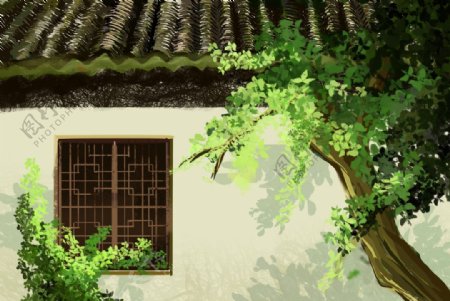 传统建筑墙檐屋檐插画背景