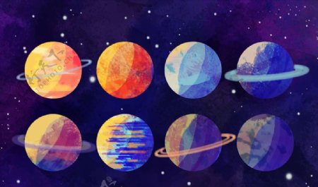 彩色太阳系八大行星