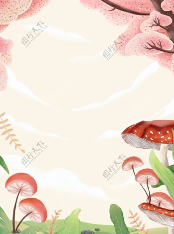 卡通花草蘑菇背景