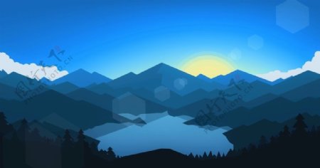 日落山湖风景