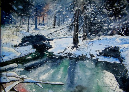 冬季雪景油画