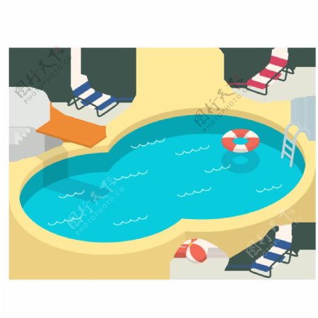 游泳池插画卡通夏季背景素材