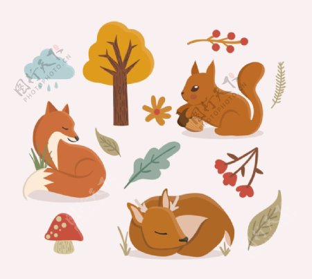 3款可爱秋季动物设计矢量素材