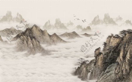 新中式水墨山水装饰画屏风背景墙