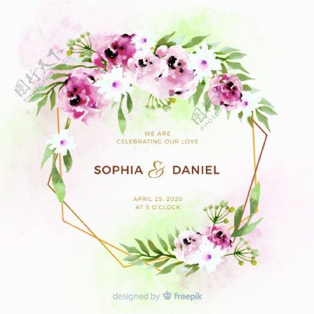 彩绘花卉婚礼海报