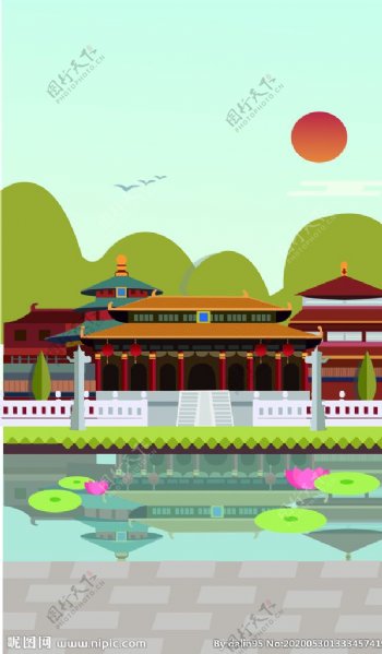 北京风景插画建筑AI手绘背景