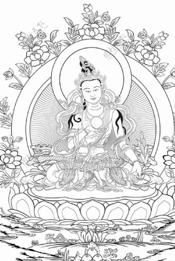 唐卡西藏白描线稿地藏王