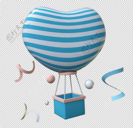 热气球蓝色条纹立体海报素材