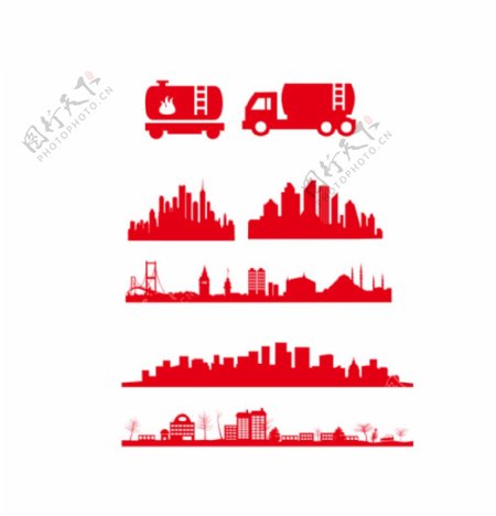 城市剪影红色