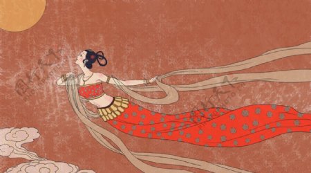 敦煌仙女壁画国风传统背景素材