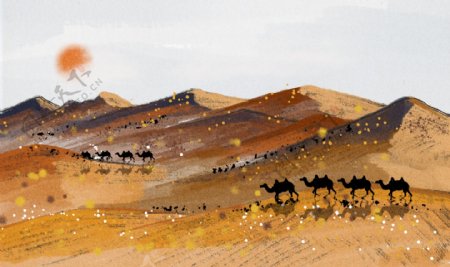 沙漠复古国风插画卡通背景素材
