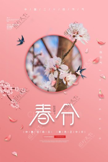 粉色唯美樱花春分宣传海报