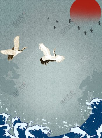 浮世绘日式海浪海报背景