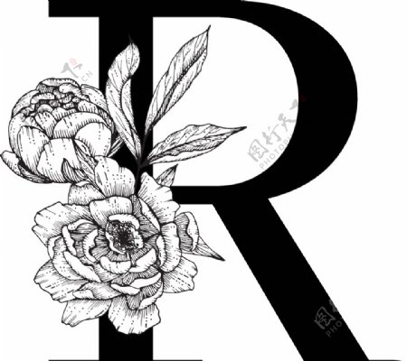 花卉装饰字母字母R