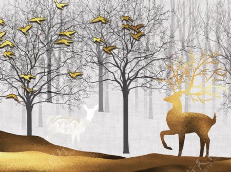 森林麋鹿装饰画