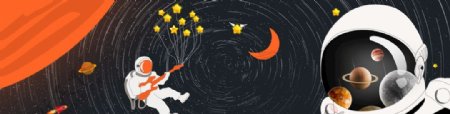 新中式月亮星星宇航员装饰画