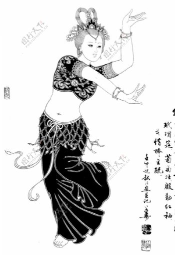 线描仕女图图片