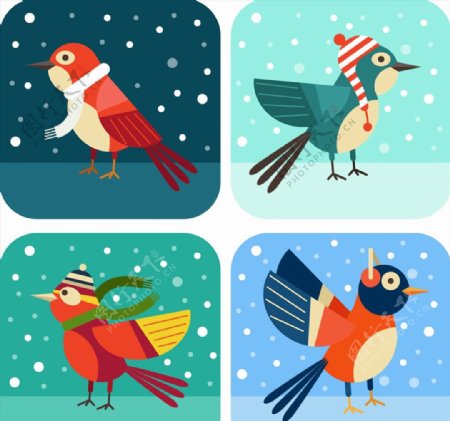 冬季卡通雪地鸟类图片