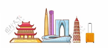 国庆旅游建筑城市插画图片