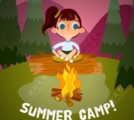 夏季野营中的女孩图片