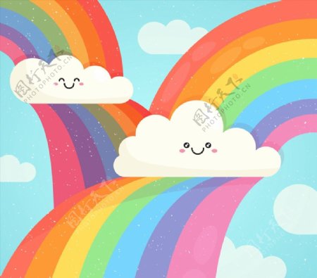 彩虹和笑脸云朵图片