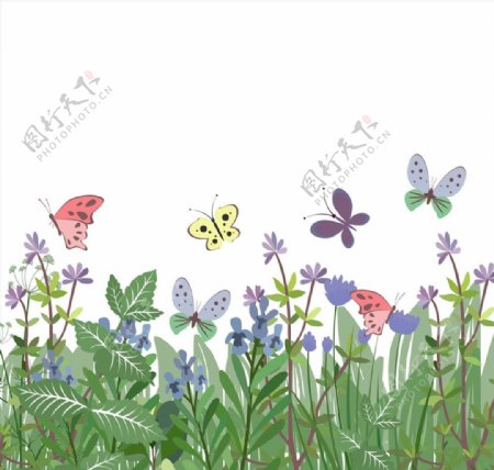 花丛和蝴蝶矢量图片