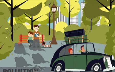 汽车尾气污染插画图片