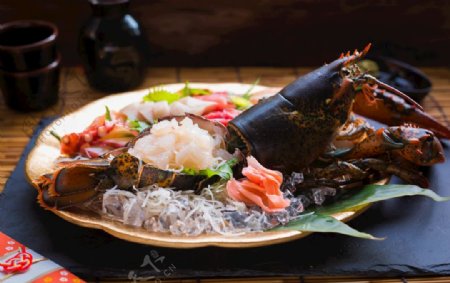 日式龙虾美食食材背景海报素材图片