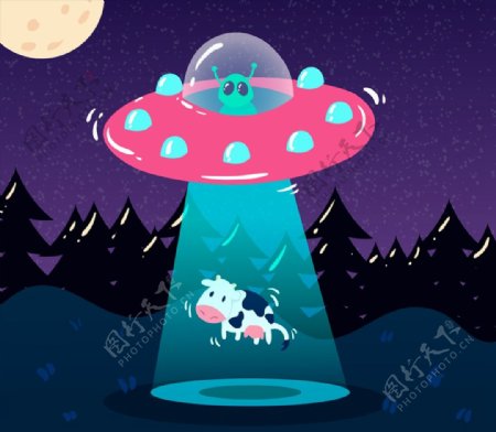 绑架奶牛的外星飞碟图片