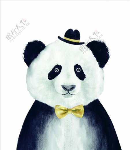 手绘熊猫水墨装饰画背景图片