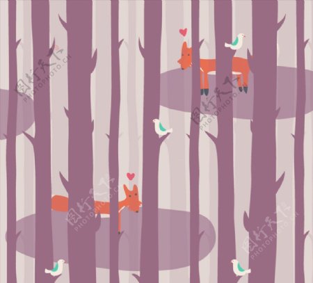 森林狐狸插画图片
