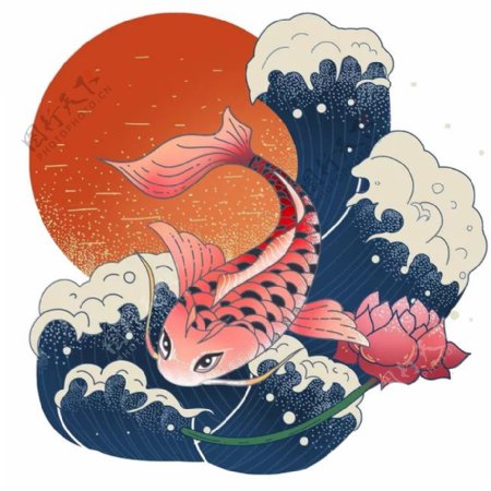 国潮鲤鱼插画图片