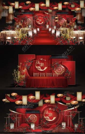 红色中国风传统婚礼图片