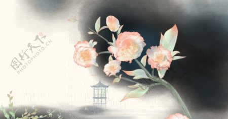 花朵兰花传统复古背景海报素材图片