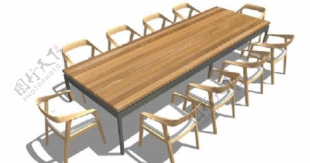 木制餐桌10座SU模型图片