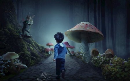 童话蘑菇男孩图片