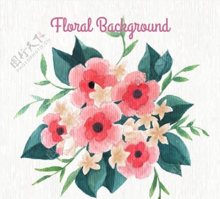 粉色水彩绘花束图片