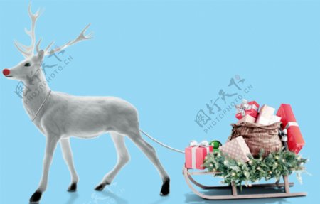 圣诞节麋鹿拉雪橇送礼品图片