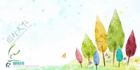 水彩树手绘插画图片