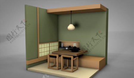 C4D模型日式餐厅图片