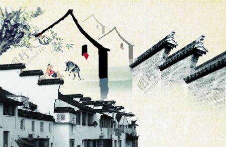 瓦墙素材可编辑中国风背景图片