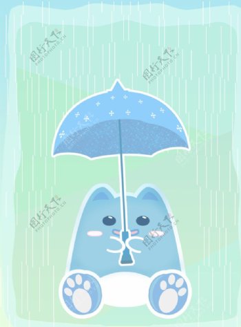 可爱卡通躲雨猫插画图片